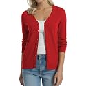 QUALFORT Women's 100% Cotton Lightweight Cardigans Long Sleeve Sweater