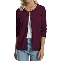 QUALFORT Women's 100% Cotton Lightweight Cardigans Long Sleeve Sweater