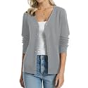 QUALFORT Women's 100% Cotton Lightweight Cardigans Long Sleeve Sweater