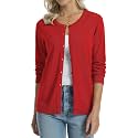 QUALFORT Women's 100% Cotton Lightweight Cardigans Long Sleeve Sweater