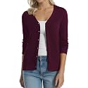 QUALFORT Women's 100% Cotton Lightweight Cardigans Long Sleeve Sweater