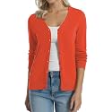 QUALFORT Women's 100% Cotton Lightweight Cardigans Long Sleeve Sweater