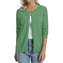 QUALFORT Women's 100% Cotton Lightweight Cardigans Long Sleeve Sweater