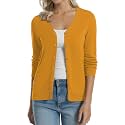 QUALFORT Women's 100% Cotton Lightweight Cardigans Long Sleeve Sweater