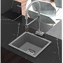 TRUESINK Granite/Quartz Kitchen Sink 16x18X9 Inches Black Color With Waste Coupling &amp; Waste Pipe | Sound Proof and Non Fading Color Granite Kitchen Sink (Grey, 24x18x9 Inch)