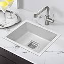 GEM Quartz Kitchen Sink 21x18x9 Inch Dotted White With Waste Coupling and Pipe | Single Big Bowl Modern Luxury Sink for Kitchen | Easy to Clean, Scratch, Heat, Fade and Sound Proof Granite Sink