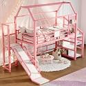 Quarte Twin House Loft Bed with Slide and Stairs, Metal Playhouse Bed with Storage Shelves, House-Shaped Roof for Kids Boys Girls Teens, No Box Spring Needed (Pink/S2, Twin)