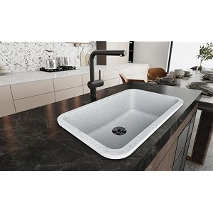 truesink quartz kitchen sink 31x19 inches dotted white colour  single big bowl quartz sink  sound scratch and heat proof granite sink with waste coupling and waste pipe