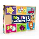 Quasar 6 in 1 Wooden Learning Educational ABC, 123, Fruits, Numbers, Animals, Vehicles, Alphabet Slat Toy Creative +3 Year Puzzle Unique Activity Best Fun Toys for Kids - Multicolor