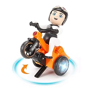 quasar cartoon 360 degree rotating spot stunt tricycle toy  lights and sound vehicles toys  unique activity best fun kids - multicolor