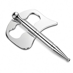qudisa 2-in-1 stainless steel acupressure massage pen with gua sha scraper tool trigger point massage tool for facial neck and body massage 8 mm thick