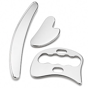 qudisa 3-piece stainless steel iastm tool set professional muscle scraping tools for gua sha myofascial techniques deep tissue techniques soft tissue care physical therapy support and sports use 5 mm thick