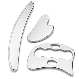 qudisa 3-piece stainless steel iastm tool set professional muscle scraping tools for gua sha myofascial techniques deep tissue techniques soft tissue care physical therapy support and sports use 8 mm thick