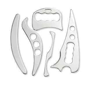 qudisa 5-piece stainless steel iastm tool set professional muscle scraping tools for fascia care deep tissue techniques trigger point techniques physical therapy support and sports recovery 6 mm thick