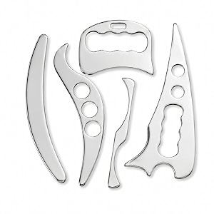 qudisa 5-piece stainless steel iastm tool set professional muscle scraping tools for fascia care deep tissue techniques trigger point techniques physical therapy support and sports recovery 5 mm thick
