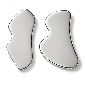 qudisa stainless steel gua sha massage tool set 2-piece facial and body massage tools for face neck and body muscle massage soft tissue care and relaxation 8 mm thick