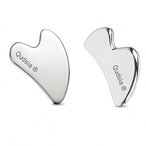 qudisa stainless steel gua sha set 2-piece heart shape and b shape facial massage tools 5 mm thick face massager for facial massage skin care and relaxation