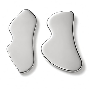 qudisa stainless steel gua sha tool set 2-piece facial and body tools for face neck and body 4 mm thick soft tissue care and relaxation