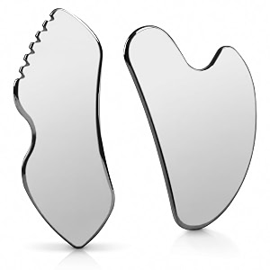 qudisa stainless steel gua sha tool set 2-piece face and body tools 6 mm thick facial and muscle scraping tools for jawline neck back and relaxation