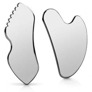 qudisa stainless steel gua sha tool set 2-piece face and body tools 4 mm thick facial and muscle scraping tools for jawline neck back and relaxation
