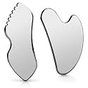 Qudisa Stainless Steel Gua Sha Tool Set, 2-Piece Face and Body Tools, 4 mm Thick Facial and Muscle Scraping Tools for Jawline, Neck, Back and Relaxation