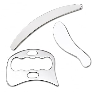 qudisa stainless steel iastm tool set 3-piece professional muscle scraping tools for gua sha myofascial techniques deep tissue techniques trigger point care physical therapy support and sports use 6 mm thick