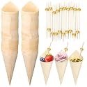Queekay 200 Pcs Disposable Wood Charcuterie Cones, 7 Inch