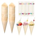Queekay 200 Pcs Disposable Wood Charcuterie Cones, 5 Inch