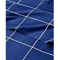 Queen 4 Piece Striped Sheet Set - Soft, Breathable &amp; Cooling - Blue Grid