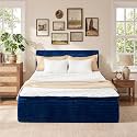 Queen Boneless Bed Frame with Mattress, 16 Inch Memory Foam Mattress with Plush Fabric Upholstered Bed Frame Platform, No Assembly Required,Cool Night &amp; Relieve Pressure with Medium Support, Blue