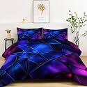 Queen Comforter Set 3 Pcs Abstract Background Geometric Glowing Triangles Soft All Seasons Quilted Comforter Set, Blue Warm Comforters Set 90" x 90" with 2 Pillowcases for Kids Girls Boys
