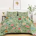 Queen Comforter Set 3 Pcs Pastoral Style Glowing Flowers Soft All Seasons Quilted Comforter Set, Olive Green Warm Comforters Set 90" x 90" with 2 Pillowcases for Kids Girls Boys