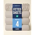 Queen Fitted Bed Sheet - Pack of 4 Single Fitted Sheet Only - Wheat