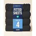 Queen Fitted Bed Sheet - Pack of 4 Single Fitted Sheet Only - Black