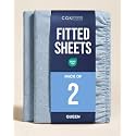 Queen Fitted Sheet - Pack of 2 Single Fitted Bottom Sheet - Heathered Blue