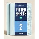 Queen Fitted Sheet - Pack of 2 Single Fitted Bottom Sheet Only - Ice Blue