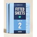 Queen Fitted Sheet - Pack of 2 Single Fitted Bottom Sheet Only - Light Blue