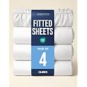 Queen Fitted Sheet - Pack of 4 Single Fitted Bottom Sheet - Antique White
