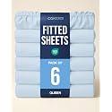 Queen Fitted Sheet - Pack of 6 Single Fitted Bottom Sheet Only - Sky Blue