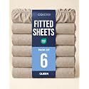 Queen Fitted Sheet - Pack of 6 Single Fitted Bottom Sheet - Heathered Beige