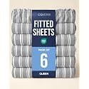 Queen Fitted Sheet - Pack of 6 Single Fitted Bottom Sheet - Grey Stripes