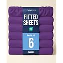 Queen Fitted Sheet - Pack of 6 Single Fitted Bottom Sheet Only - Purple
