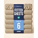 Queen Fitted Sheet - Pack of 6 Single Fitted Bottom Sheet - Heathered Tan