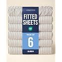 Queen Fitted Sheet - Pack of 6 Single Fitted Bottom Sheet - Beige Stripes