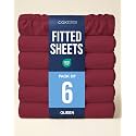 Queen Fitted Sheet - Pack of 6 Single Fitted Bottom Sheet Only - Burgundy
