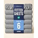 Queen Fitted Sheet - Pack of 6 Single Fitted Bottom Sheet - Heathered Grey