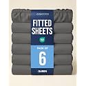 Queen Fitted Sheet - Pack of 6 Single Fitted Bottom Sheet Only - Charcoal