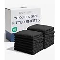 Queen Fitted Sheet - Single Fitted Sheet Only - 8-16" Deep Pockets - Black