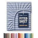 Queen Fitted Sheet - Single Fitted Sheet Only - Deep Pockets - Blue Stripes