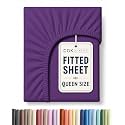 Queen Fitted Sheet - Single Fitted Sheet Only - 8-16" Deep Pockets - Purple